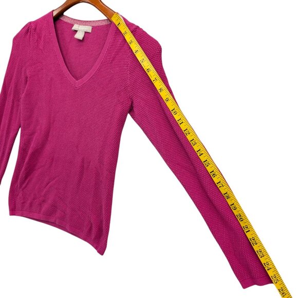 Banana Republic Sweater Womens Pink Long Puff Sleeve V Neck Textured Knit Sz XS - Picture 7 of 7